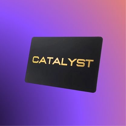 The Catalyst Card in matte black, front view, showing the Catalyst logo