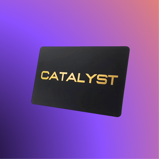 The Catalyst Card in matte black, front view, showing the Catalyst logo