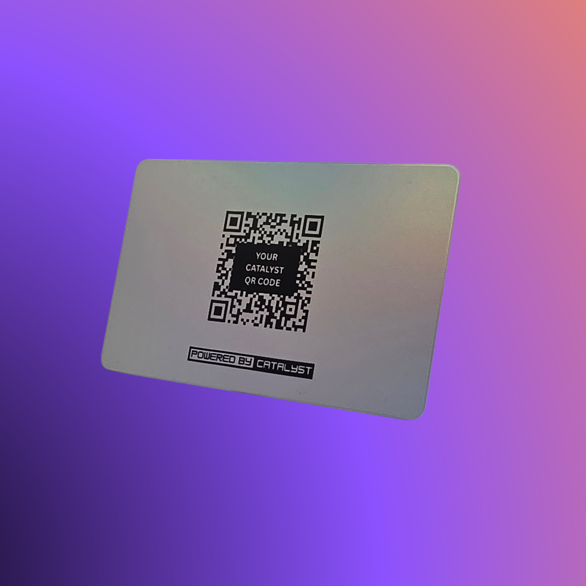 The dichromatic Catalyst Card, back view, showing the QR code